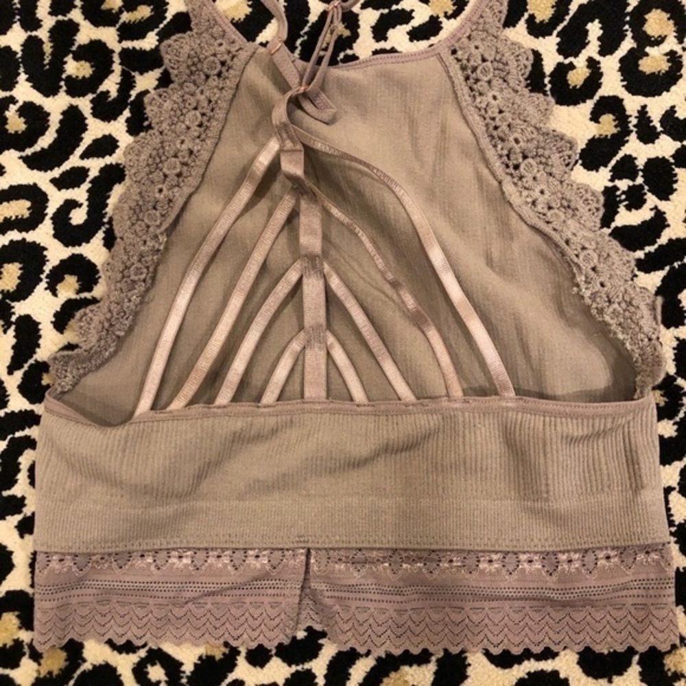 Taupe lace and cotton tank/bralette - Picture 2 of 5